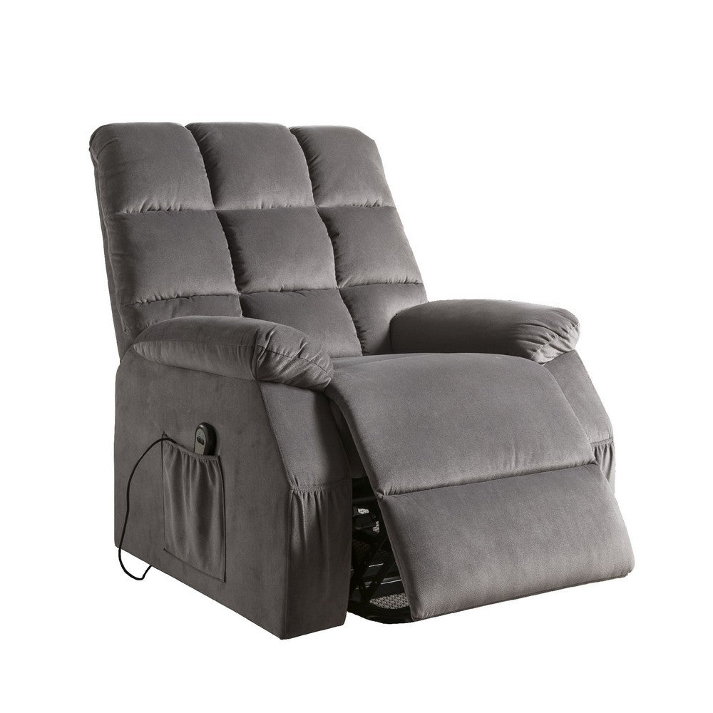 Contemporary Velvet and Metal Recliner with Power Lift, Gray - AMF-59263