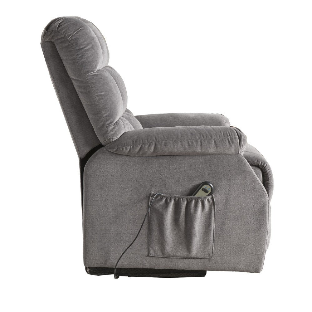 Contemporary Velvet and Metal Recliner with Power Lift, Gray - AMF-59263