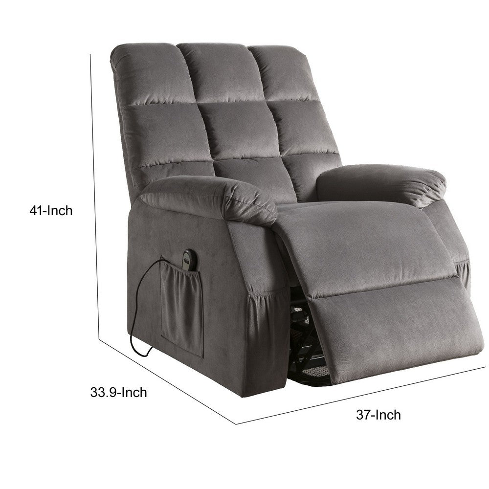 Contemporary Velvet and Metal Recliner with Power Lift, Gray - AMF-59263