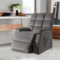 Contemporary Velvet and Metal Recliner with Power Lift, Gray - AMF-59263