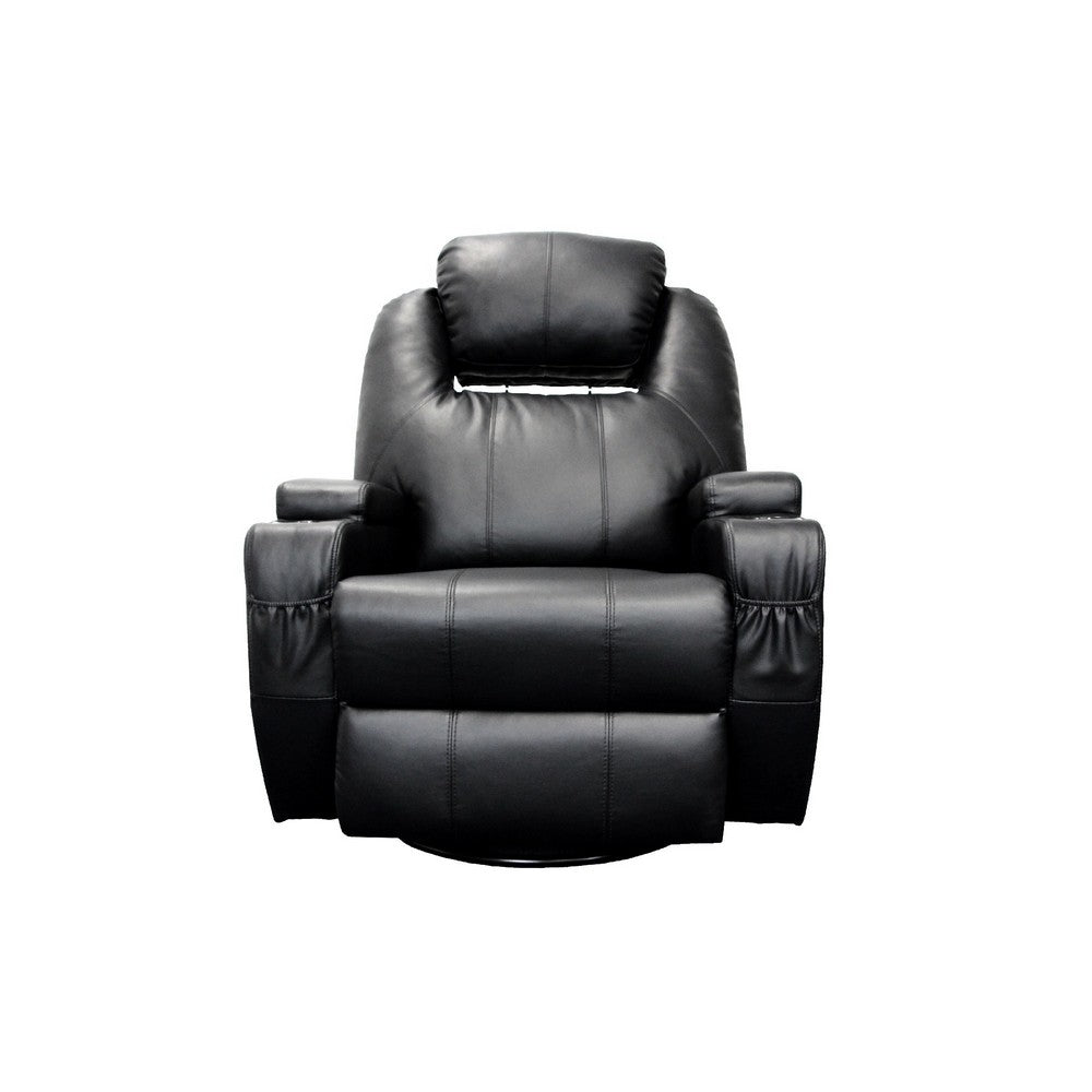 Contemporary Polyurethane Upholstered Metal Rocker Recliner with Swivel, Black - AMF-59277