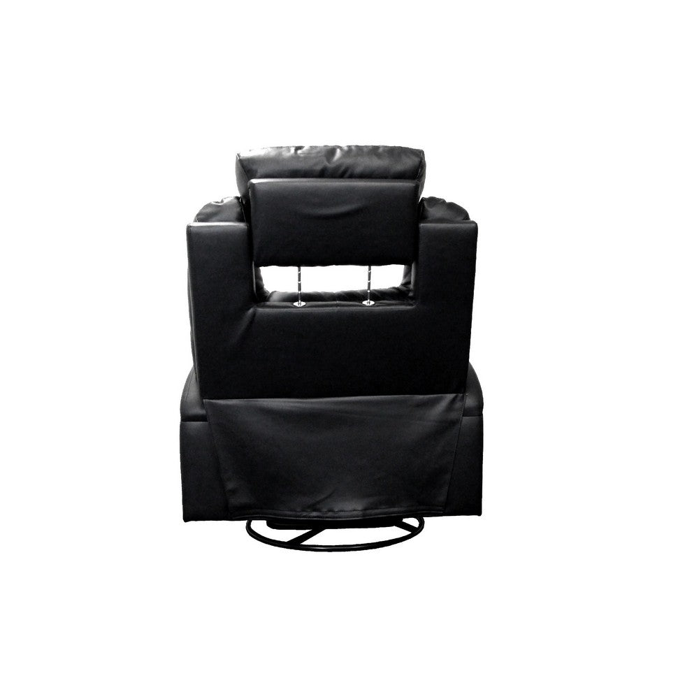 Contemporary Polyurethane Upholstered Metal Rocker Recliner with Swivel, Black - AMF-59277