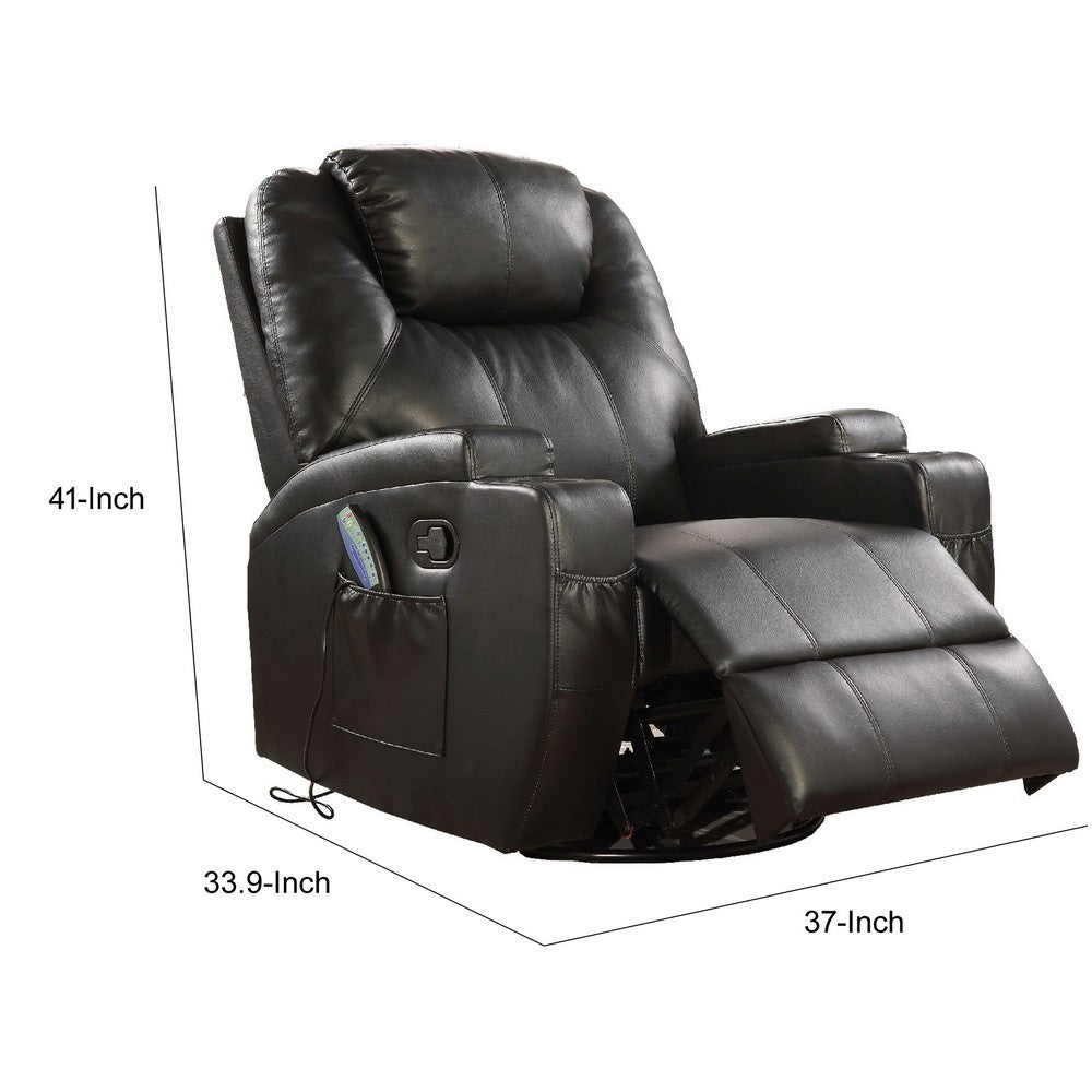 Contemporary Polyurethane Upholstered Metal Rocker Recliner with Swivel, Black - AMF-59277