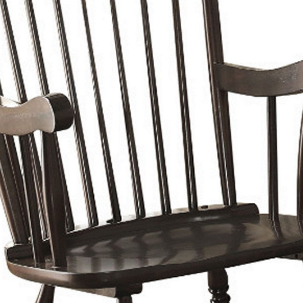 Traditional Style Wooden Rocking Chair with Contoured Seat, Black - AMF-59297