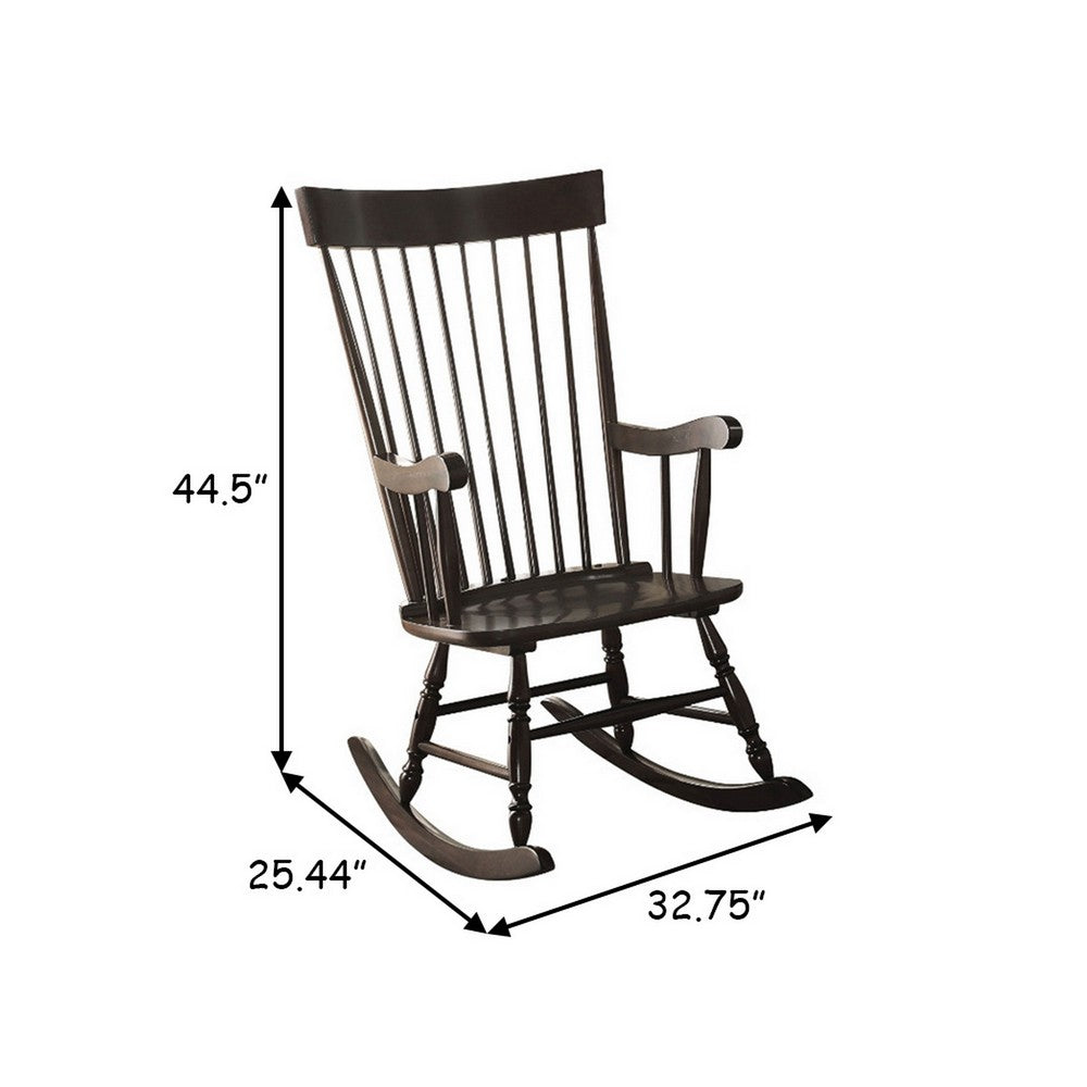 Traditional Style Wooden Rocking Chair with Contoured Seat, Black - AMF-59297