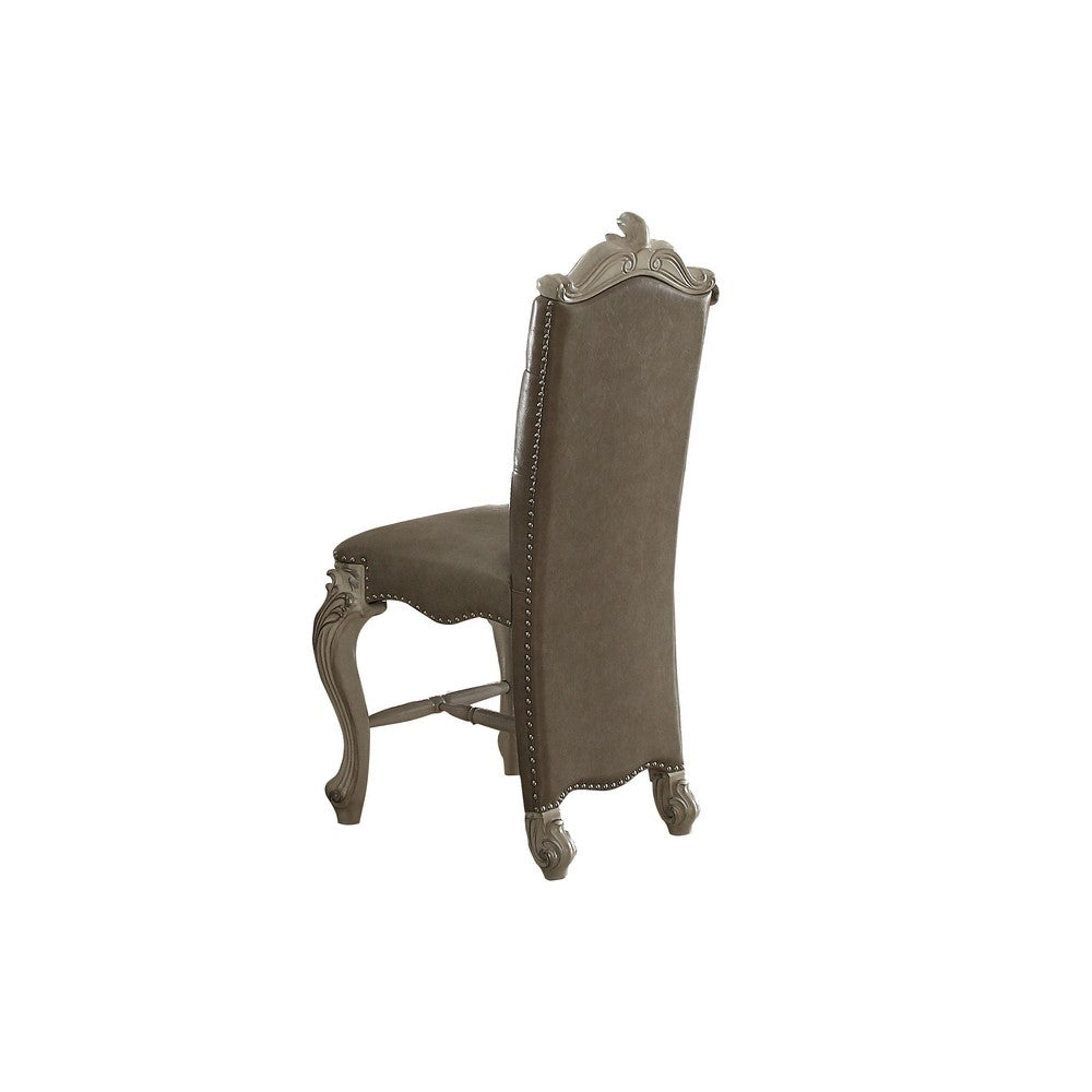 Faux Leather Upholstered Wooden Counter Height Chair with Nail head Trim, Gray and White, Set of Two - AMF-61152