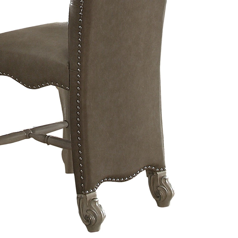 Faux Leather Upholstered Wooden Counter Height Chair with Nail head Trim, Gray and White, Set of Two - AMF-61152