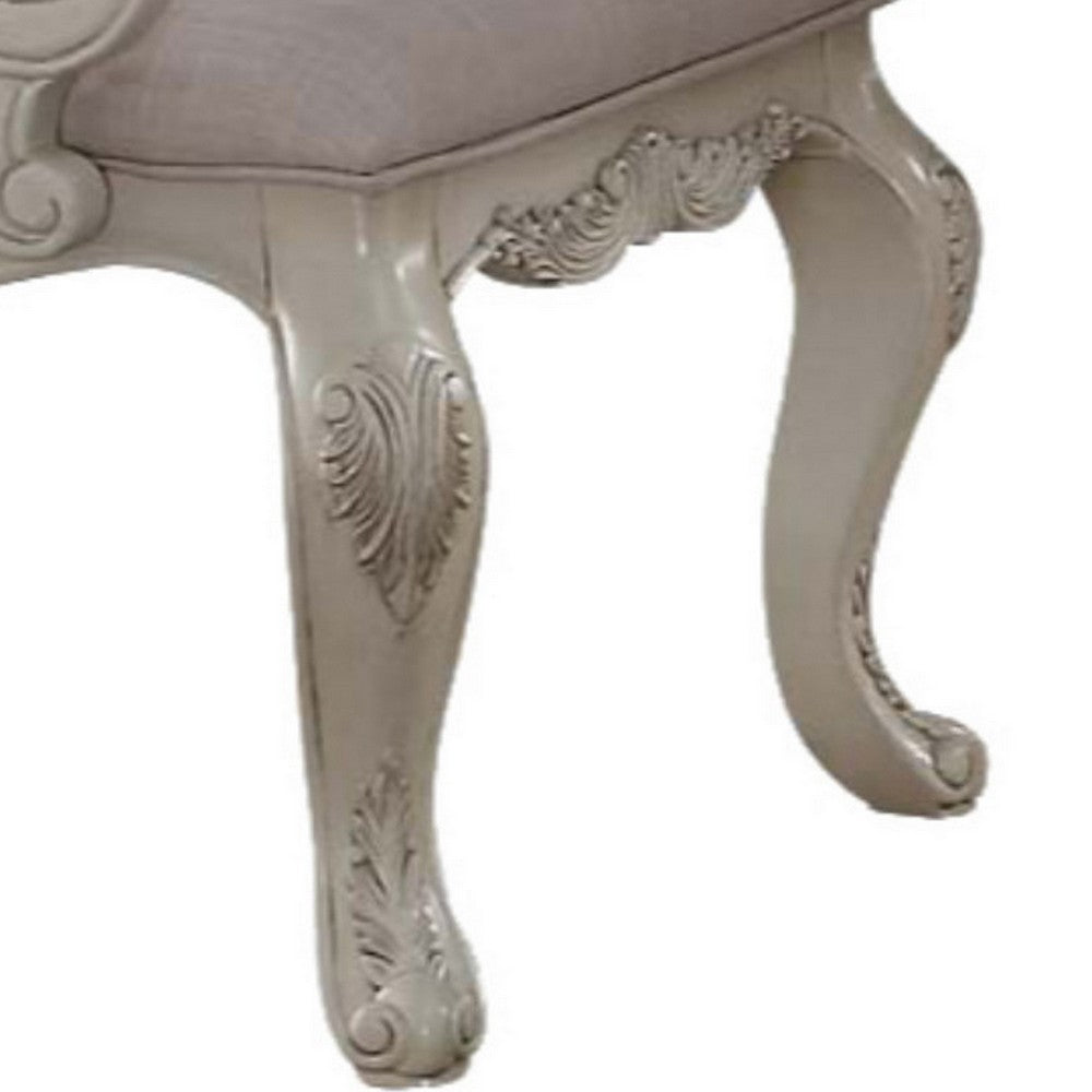 Fabric Upholstered Wooden Arm Chairs with Cabriole Legs, White and Gray, Set of Two - AMF-61283