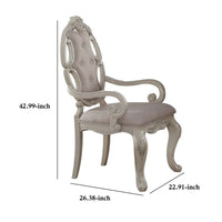 Fabric Upholstered Wooden Arm Chairs with Cabriole Legs, White and Gray, Set of Two - AMF-61283