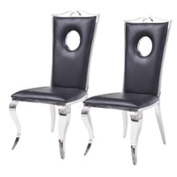19 Inch Dining Side Chair, Faux Leather, Set of 2, Black, Silver - AMF-62078