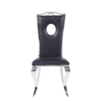 19 Inch Dining Side Chair, Faux Leather, Set of 2, Black, Silver - AMF-62078