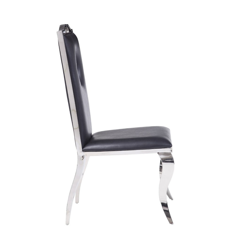 19 Inch Dining Side Chair, Faux Leather, Set of 2, Black, Silver - AMF-62078