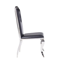 19 Inch Dining Side Chair, Faux Leather, Set of 2, Black, Silver - AMF-62078