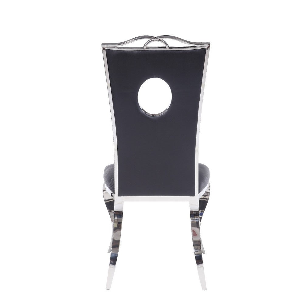 19 Inch Dining Side Chair, Faux Leather, Set of 2, Black, Silver - AMF-62078