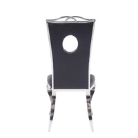 19 Inch Dining Side Chair, Faux Leather, Set of 2, Black, Silver - AMF-62078