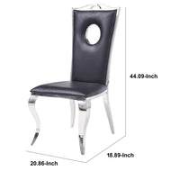 19 Inch Dining Side Chair, Faux Leather, Set of 2, Black, Silver - AMF-62078
