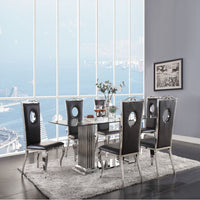 19 Inch Dining Side Chair, Faux Leather, Set of 2, Black, Silver - AMF-62078