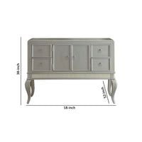 Wooden Server with Four Drawers and Mirror Accents, Champagne Silver - AMF-62084
