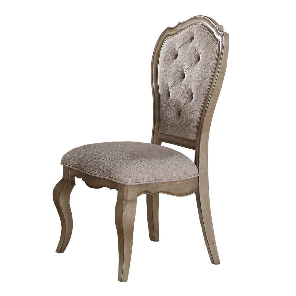 Button Tufted Upholstered Dining Side Chair, Set of 2, Beige - AMF-66052