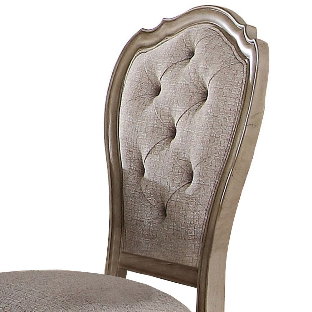 Button Tufted Upholstered Dining Side Chair, Set of 2, Beige - AMF-66052