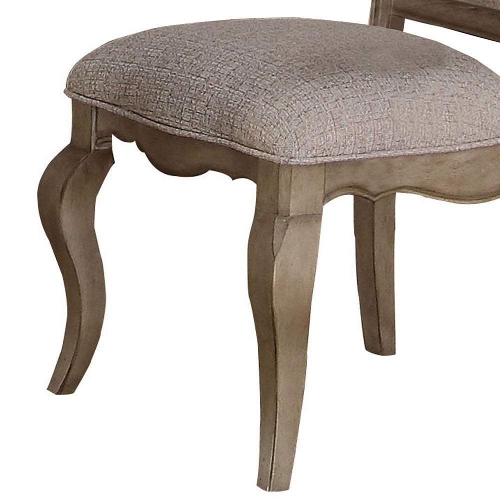 Button Tufted Upholstered Dining Side Chair, Set of 2, Beige - AMF-66052