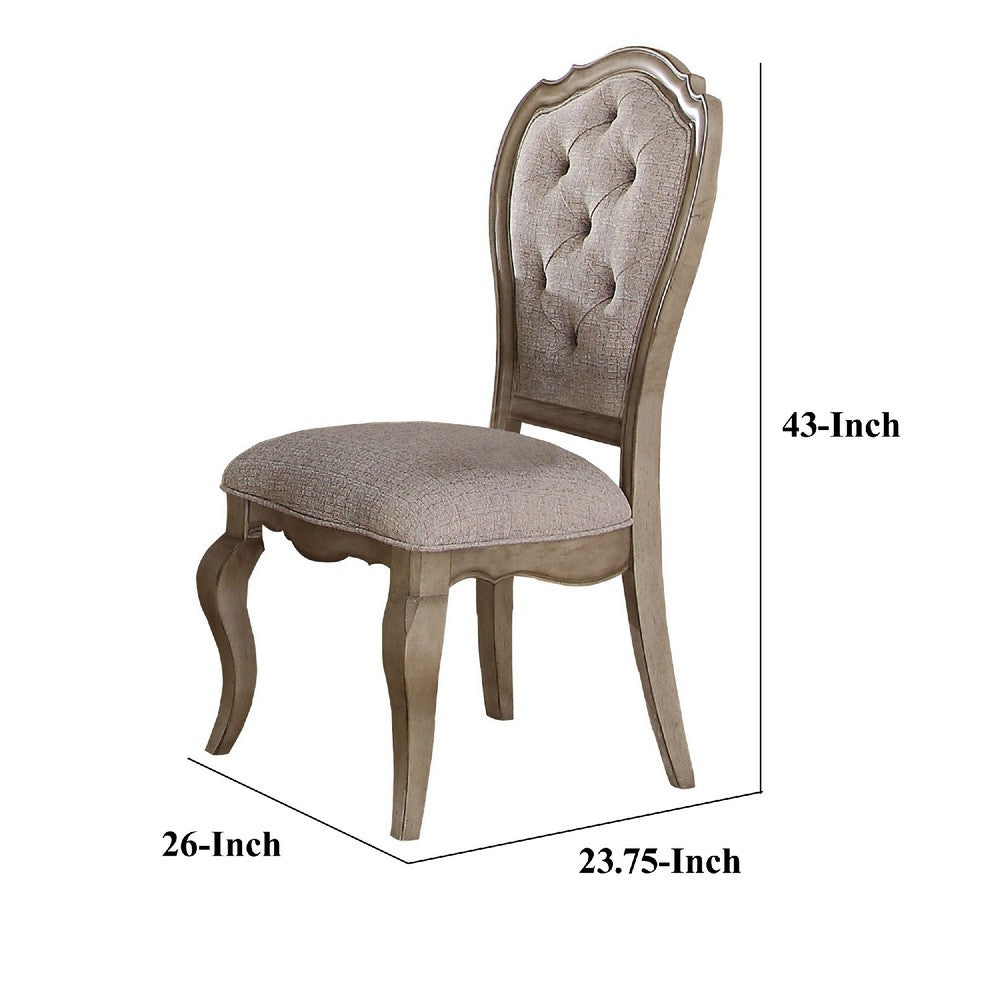 Button Tufted Upholstered Dining Side Chair, Set of 2, Beige - AMF-66052