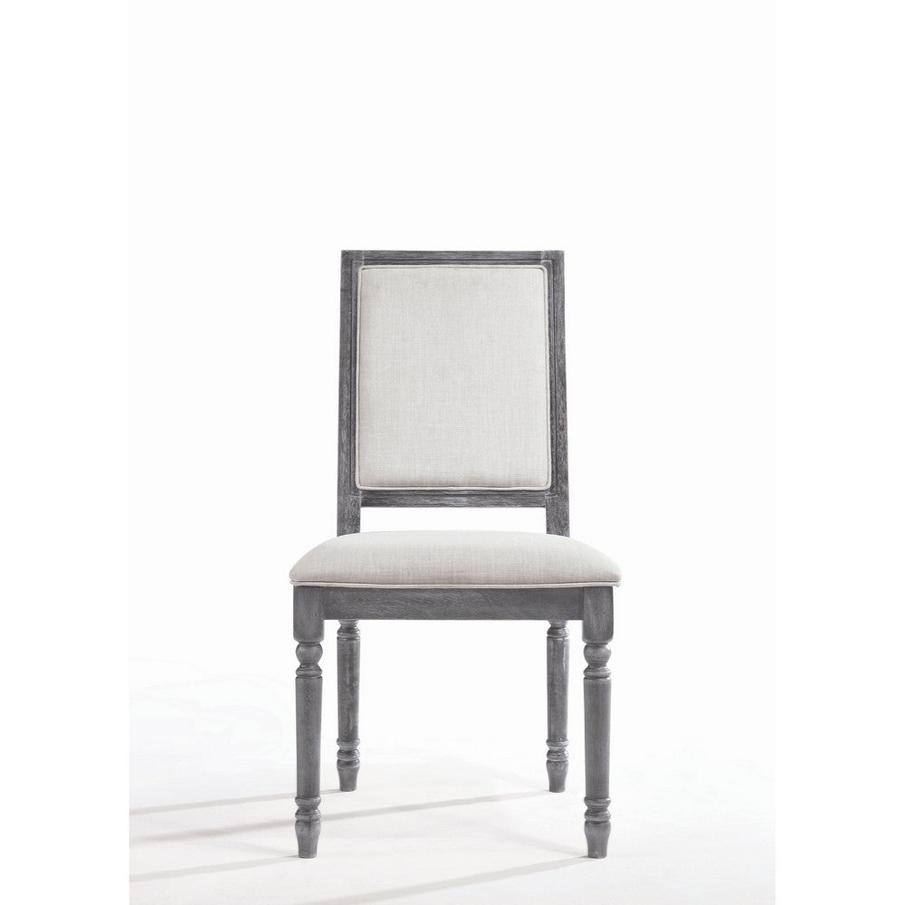 Linen Dining Side Chair with Turned Legs, Set of 2, Gray - AMF-66182