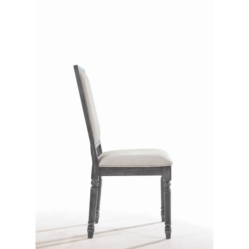 Linen Dining Side Chair with Turned Legs, Set of 2, Gray - AMF-66182
