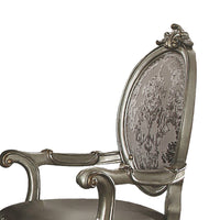 Wooden Arm Chairs with Fabric Upholstered Back and Leatherette Seat, Silver, Set of Two - AMF-66823