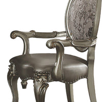 Wooden Arm Chairs with Fabric Upholstered Back and Leatherette Seat, Silver, Set of Two - AMF-66823