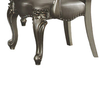 Wooden Arm Chairs with Fabric Upholstered Back and Leatherette Seat, Silver, Set of Two - AMF-66823