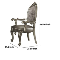 Wooden Arm Chairs with Fabric Upholstered Back and Leatherette Seat, Silver, Set of Two - AMF-66823