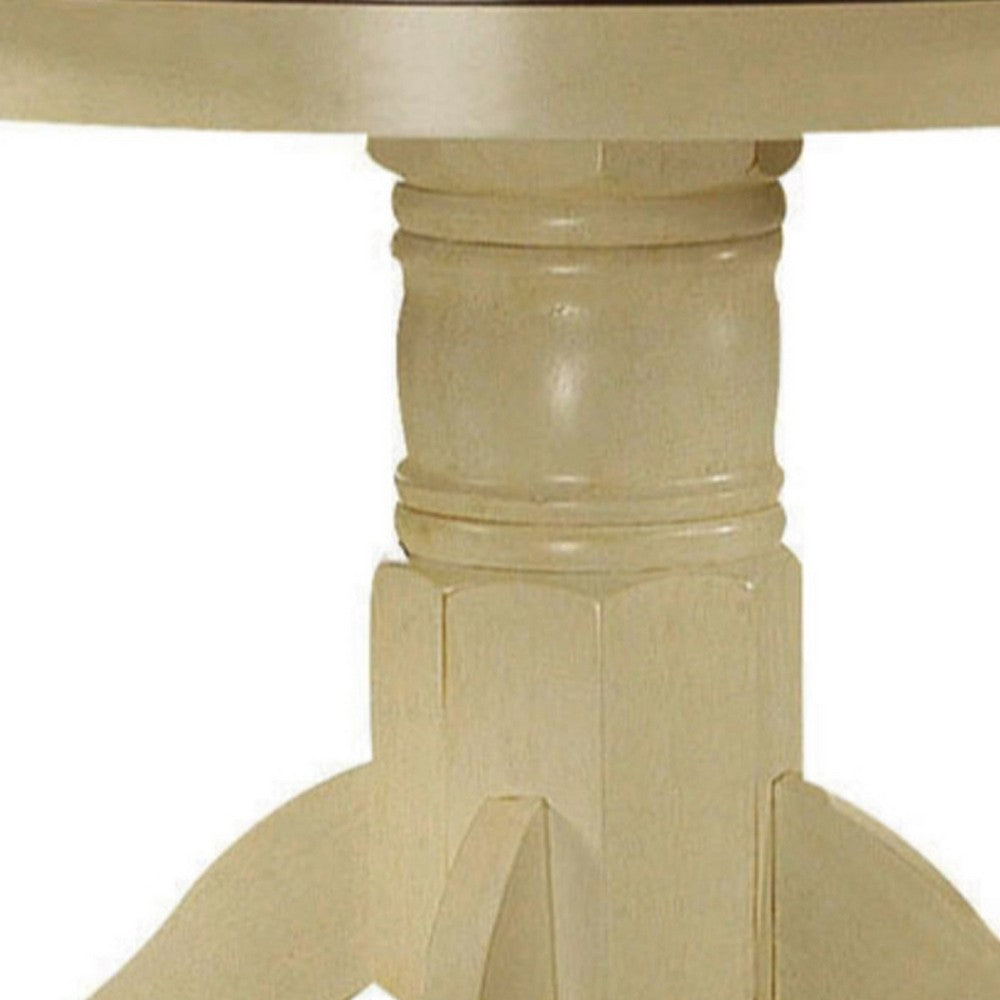 Smooth Wooden Round Dining Table With Pedestal Base, Brown and Cream - AMF-70330