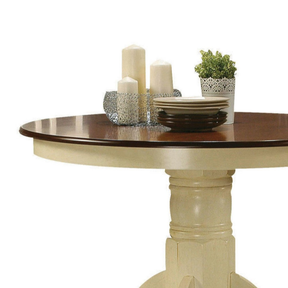 Smooth Wooden Round Dining Table With Pedestal Base, Brown and Cream - AMF-70330
