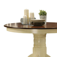 Smooth Wooden Round Dining Table With Pedestal Base, Brown and Cream - AMF-70330