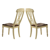 Wooden Side Chair with Overlapped Design Back and Scoop Seat, White and Brown, Set of Two - AMF-70333