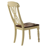 Wooden Side Chair with Overlapped Design Back and Scoop Seat, White and Brown, Set of Two - AMF-70333