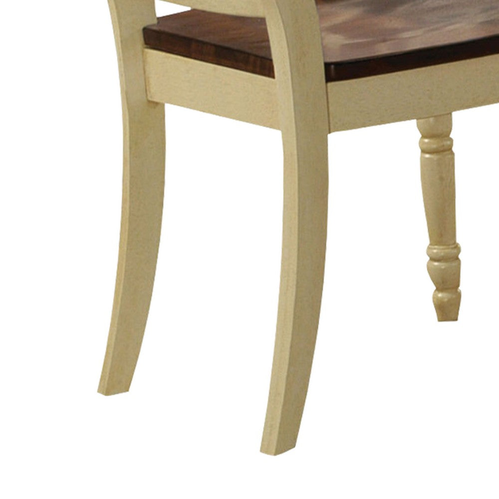 Wooden Side Chair with Overlapped Design Back and Scoop Seat, White and Brown, Set of Two - AMF-70333