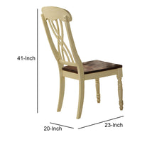 Wooden Side Chair with Overlapped Design Back and Scoop Seat, White and Brown, Set of Two - AMF-70333