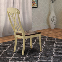 Wooden Side Chair with Overlapped Design Back and Scoop Seat, White and Brown, Set of Two - AMF-70333