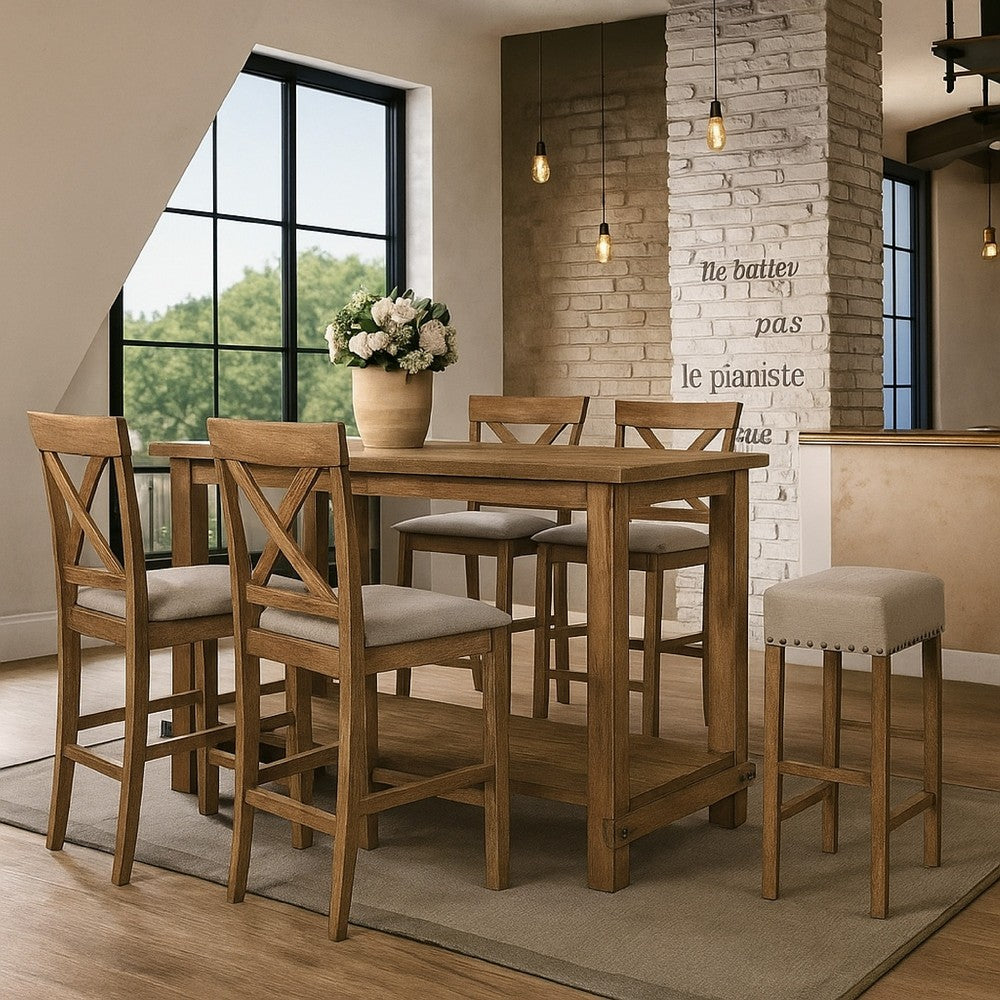 Counter Height Wooden Dining Table with Open Bottom Shelf, Brown - AMF-70830