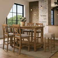 Counter Height Wooden Dining Table with Open Bottom Shelf, Brown - AMF-70830