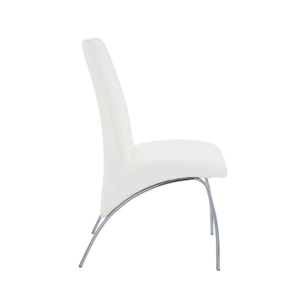 Polyurethane Upholstered Metal Side Chair, Set of Two, White and Silver - AMF-71107