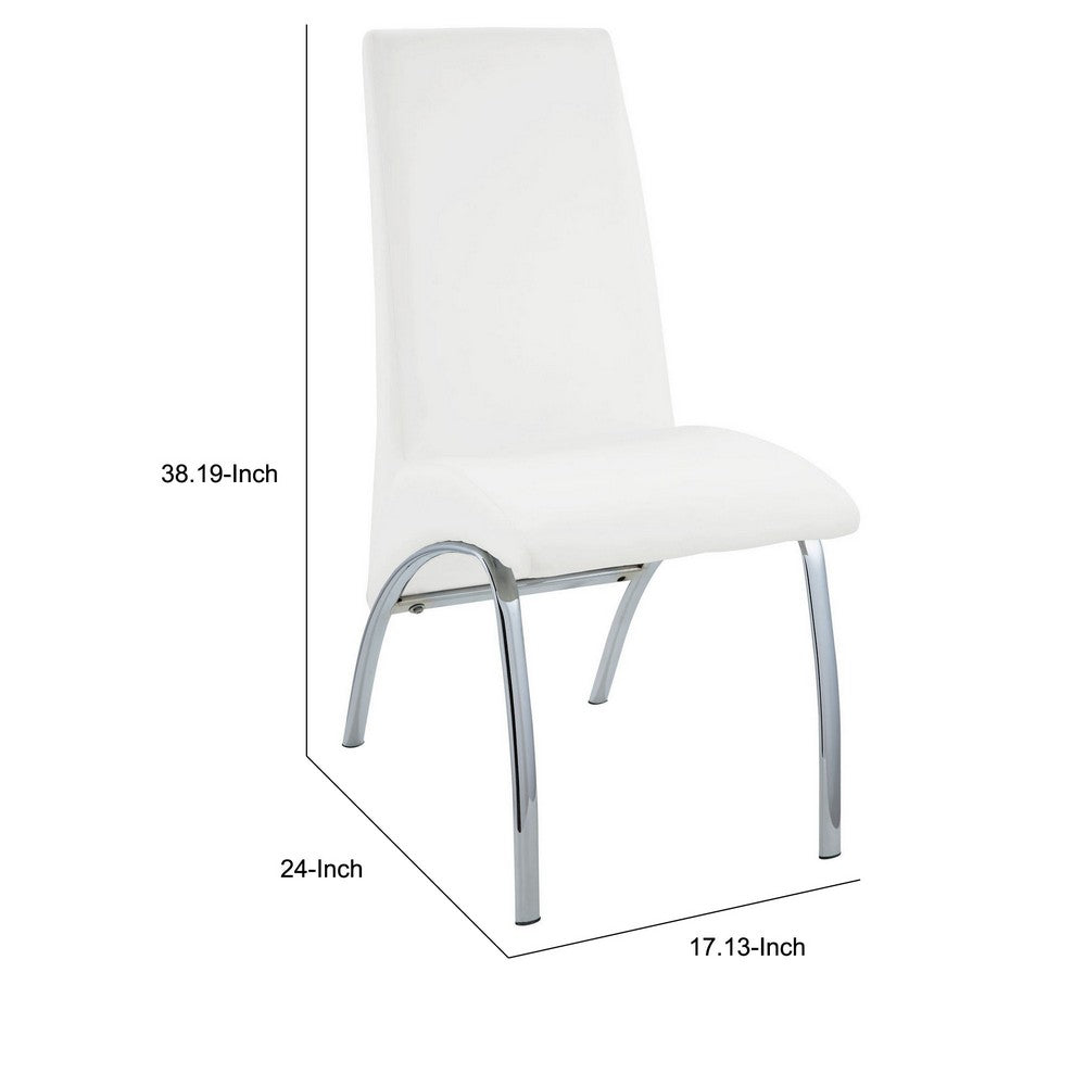 Polyurethane Upholstered Metal Side Chair, Set of Two, White and Silver - BM185667