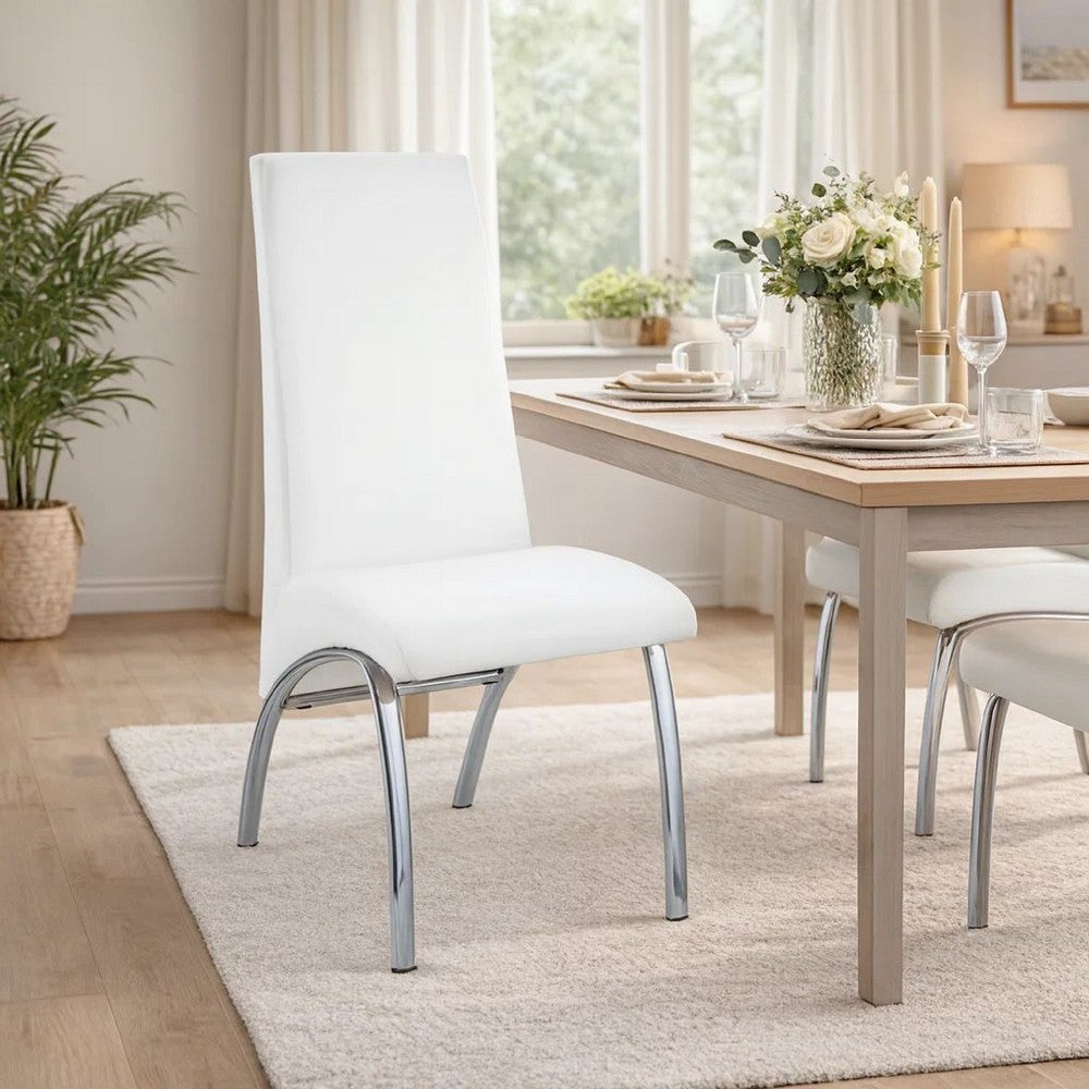 Polyurethane Upholstered Metal Side Chair, Set of Two, White and Silver - BM185667