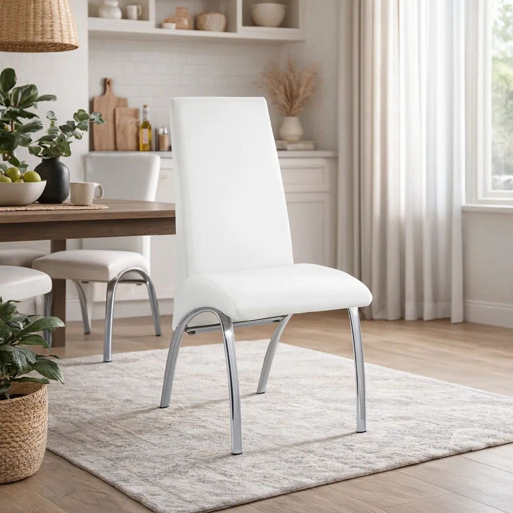 Polyurethane Upholstered Metal Side Chair, Set of Two, White and Silver - BM185667