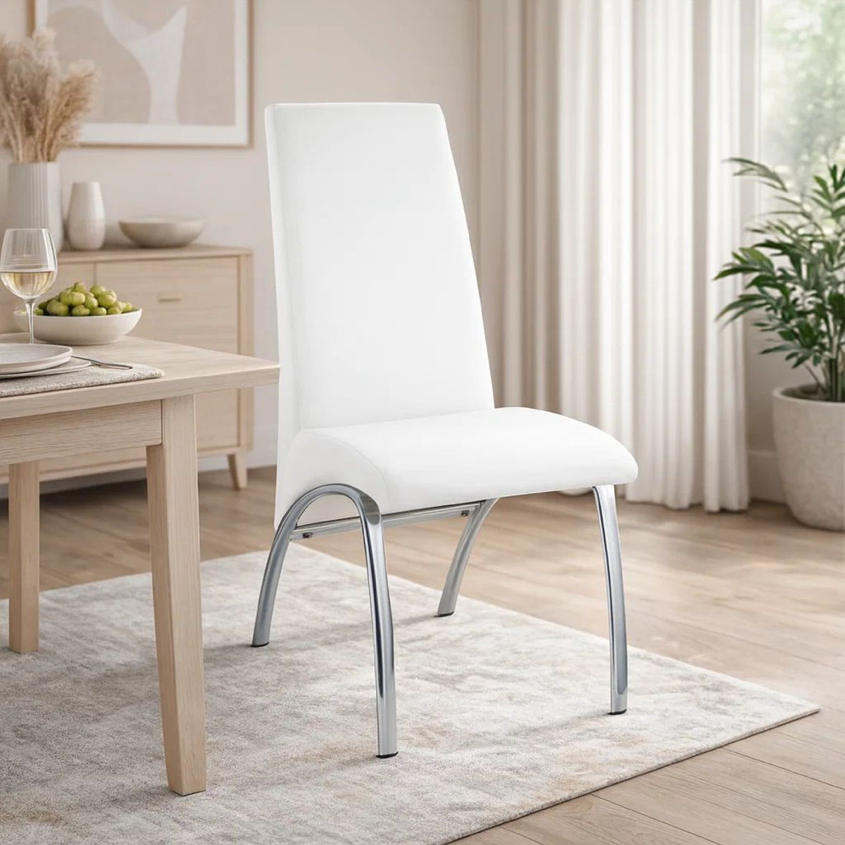 Polyurethane Upholstered Metal Side Chair, Set of Two, White and Silver - BM185667