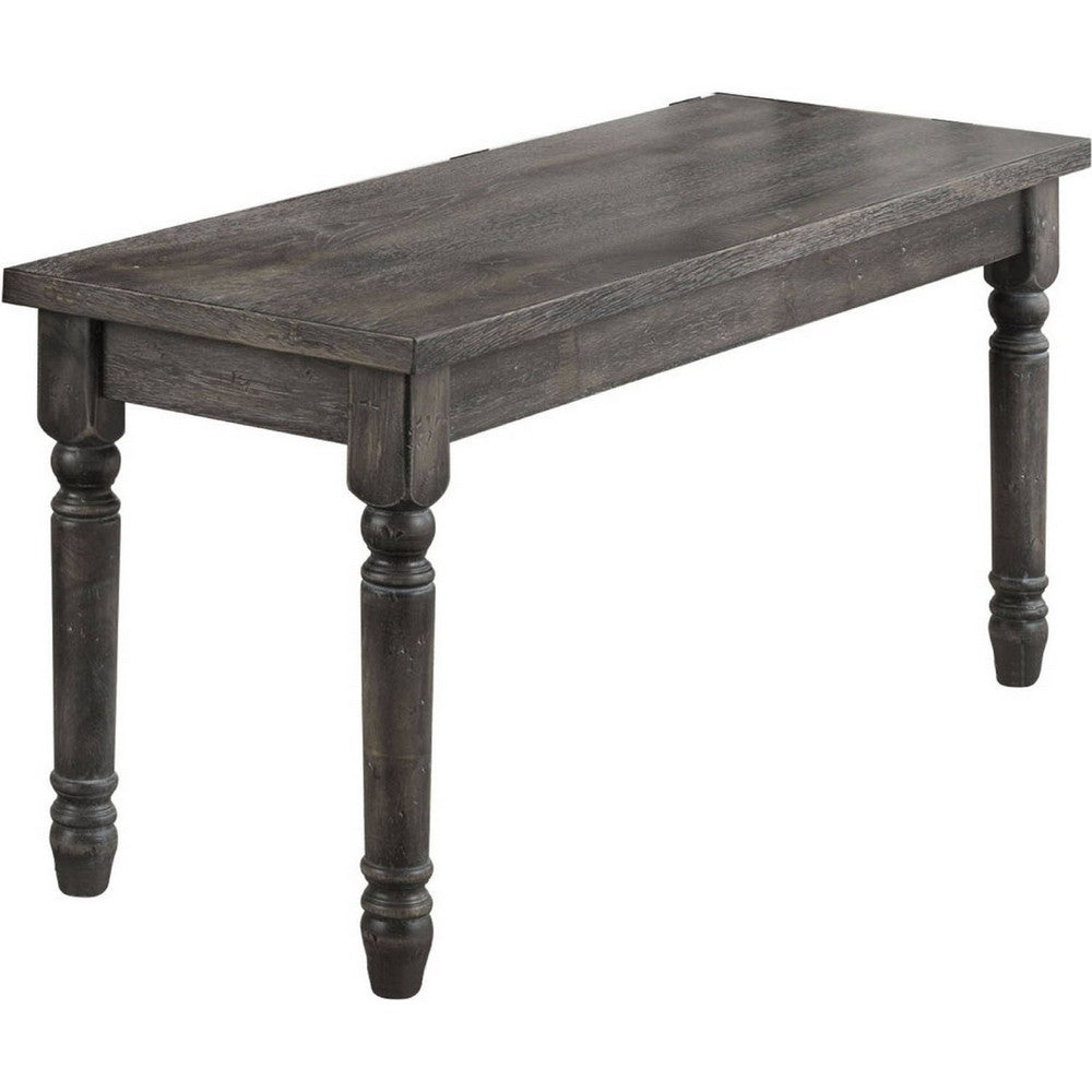 Transitional Style Wood Bench with Turned Legs, Gray - AMF-71438