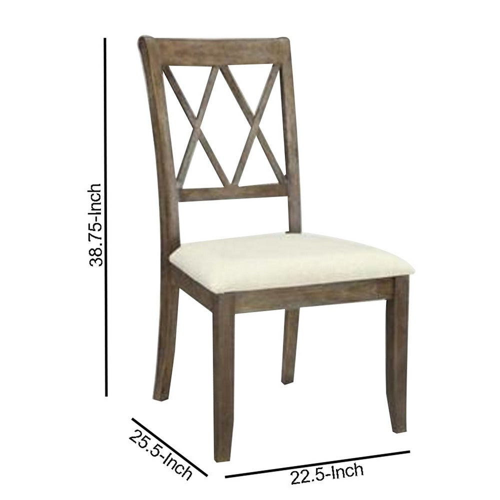 Fabric Padded Side Chairs with Double X Shaped Back, Set of 2, Brown - BM186179