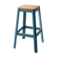 Industrial Style Metal Frame and Wooden Bar Stool, Brown and Blue - AMF-72333